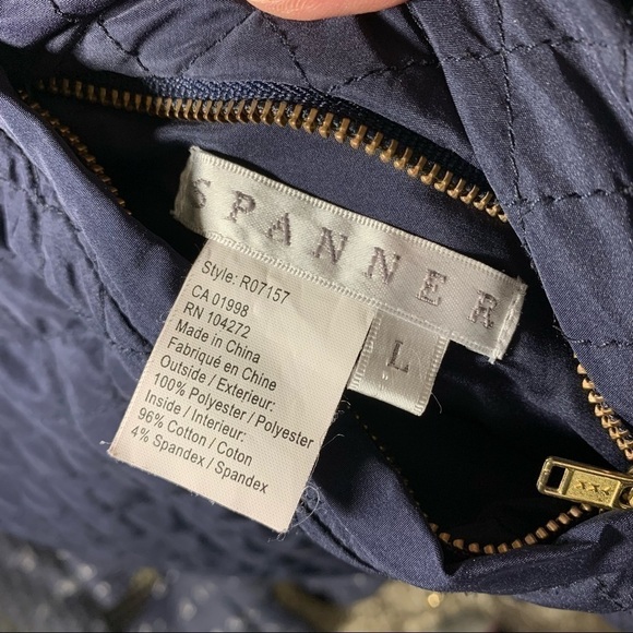SPANNER Quilted Reversible Jacket Zip Up Sz L Navy Blue Anchors Pattern Pockets - Picture 14 of 15